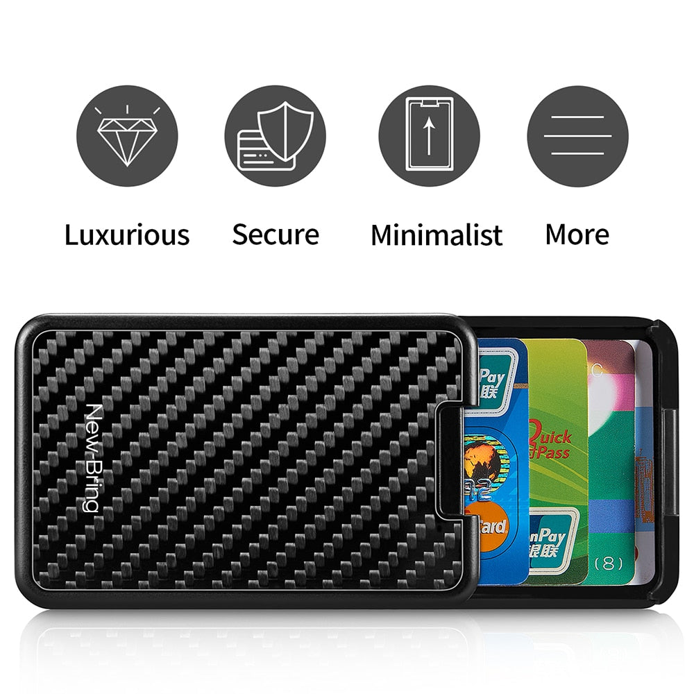 NewBring Slide Wallet RFID Blocking Carbon Fiber Credit ID Card Holder For Men Women Male Female Card Money Minimalist Purse