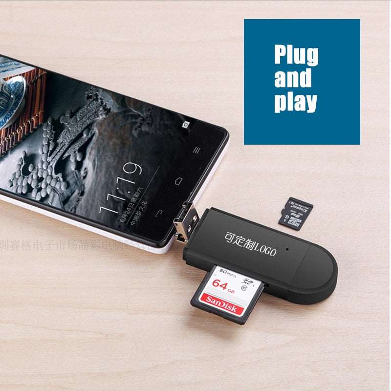 Type C & micro USB & USB 3 In 1 OTG Card Reader High-speed USB2.0 Universal OTG TF/SD for Android Computer Extension Headers
