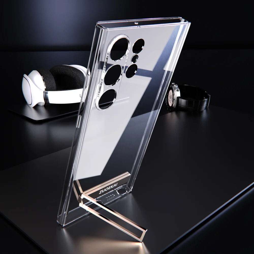 For Samsung Galaxy S25 S24 S23 S22 Ultra Transparent Kickstand Case with Bracket Standing Transverse Protective Clear Soft Cases