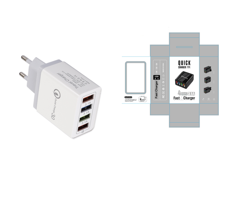 USB-Ladegerät Quick Charge 3.0 4 Handy-Adapter für Tablet, tragbares mobiles Wandladegerät, Schnellladegerät