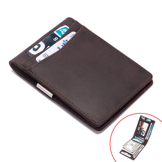 Genuine Leather Wallet Top Layer Cowhide Men's Dollar Clip Multi-Card Men's Coin Purse Wallet