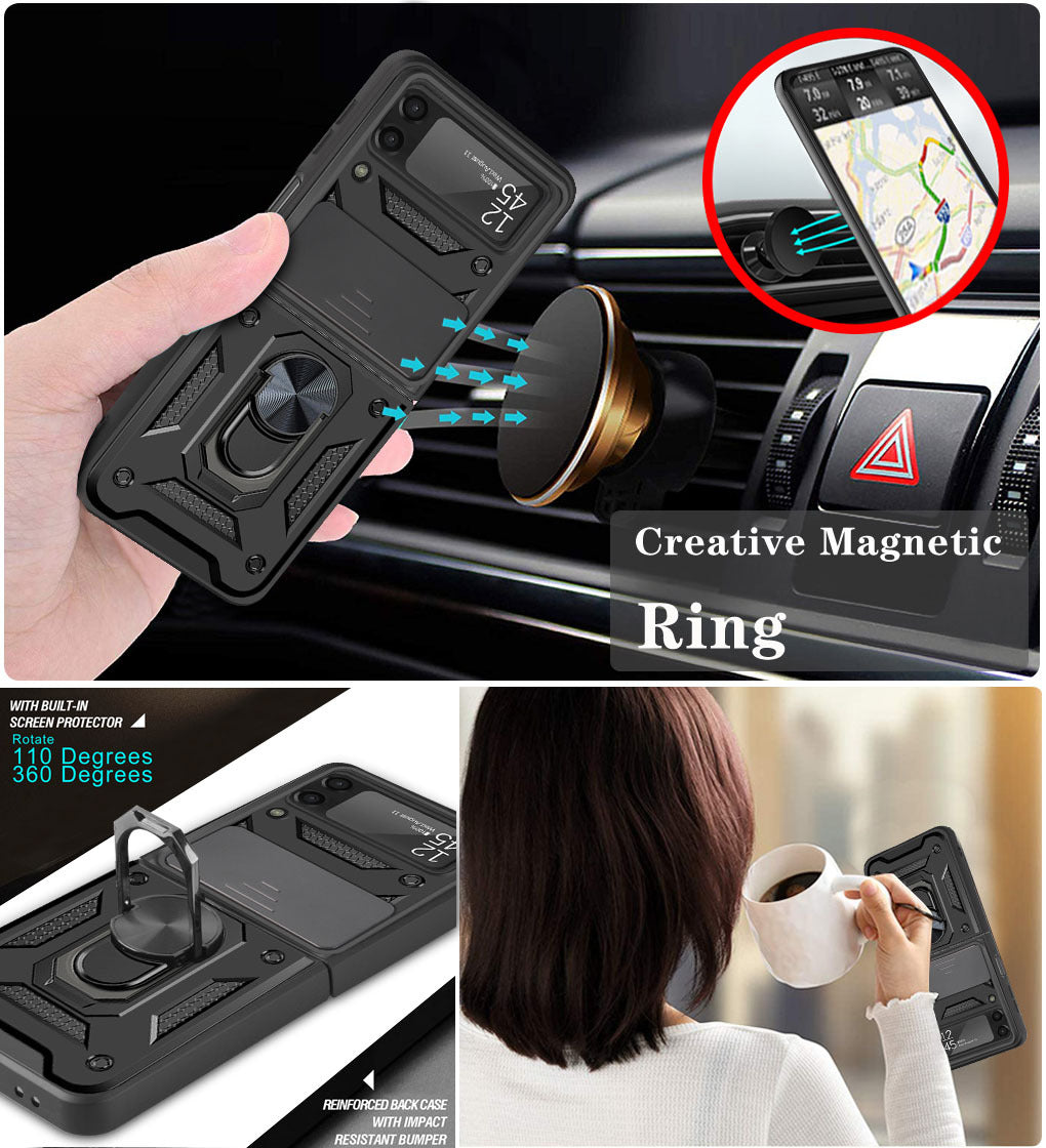 Suitable For Samsung Galaxy Z Flip3 Phone Shell Protective Cover Anti-Fall Magnetic Ring Bracket Mobile Phone Cover