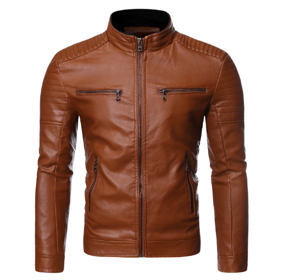 Stand collar motorcycle leather jacket