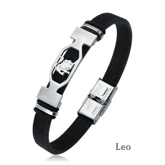 12 Konstellation Edelstahl Armband Männer Frauen Sternzeichen Schwarz Leder Wrap Armband Schmuck Pulseras Hombre