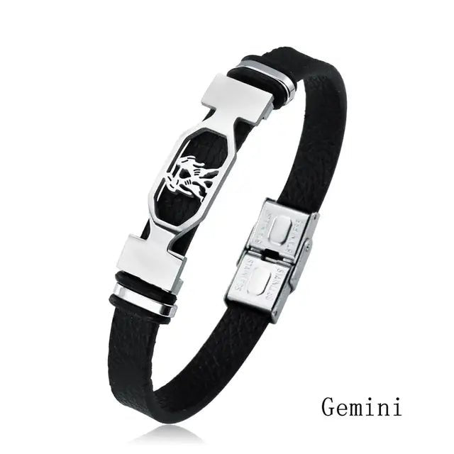 12 Konstellation Edelstahl Armband Männer Frauen Sternzeichen Schwarz Leder Wrap Armband Schmuck Pulseras Hombre