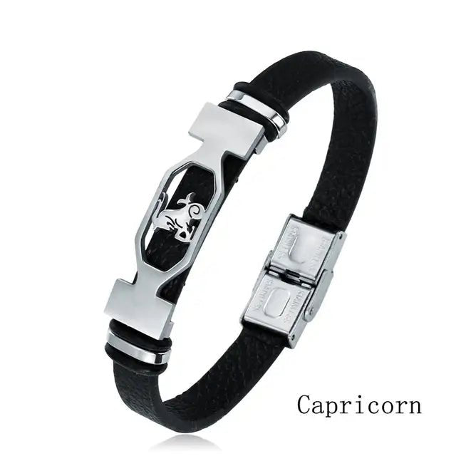 12 Konstellation Edelstahl Armband Männer Frauen Sternzeichen Schwarz Leder Wrap Armband Schmuck Pulseras Hombre