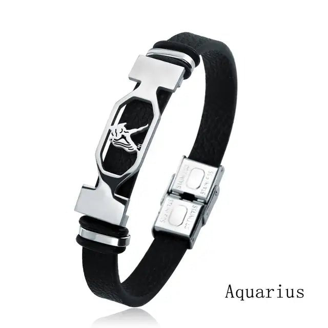 12 Konstellation Edelstahl Armband Männer Frauen Sternzeichen Schwarz Leder Wrap Armband Schmuck Pulseras Hombre