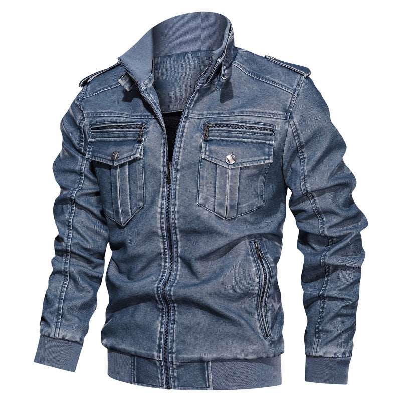 Men's Leather Jacket PU Motorcycle Baseball Uniform