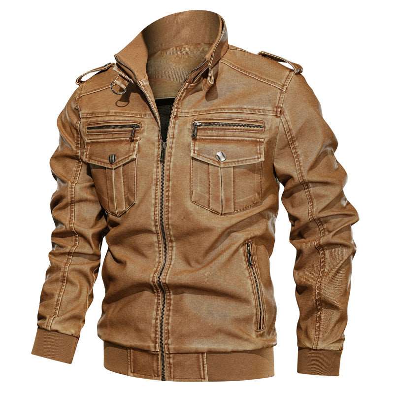 Men's Leather Jacket PU Motorcycle Baseball Uniform