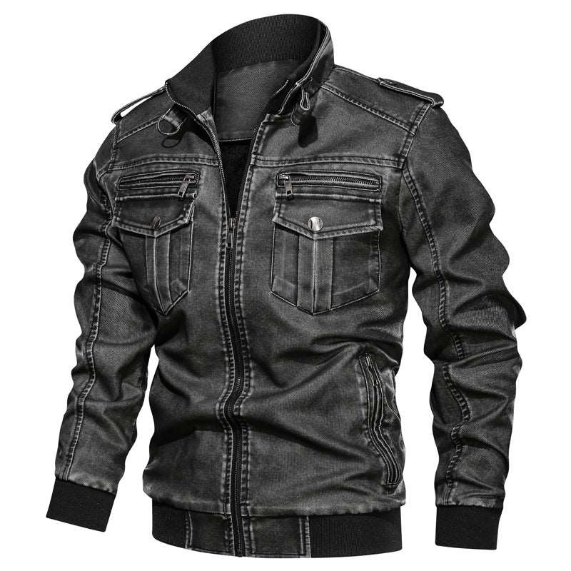 Men's Leather Jacket PU Motorcycle Baseball Uniform