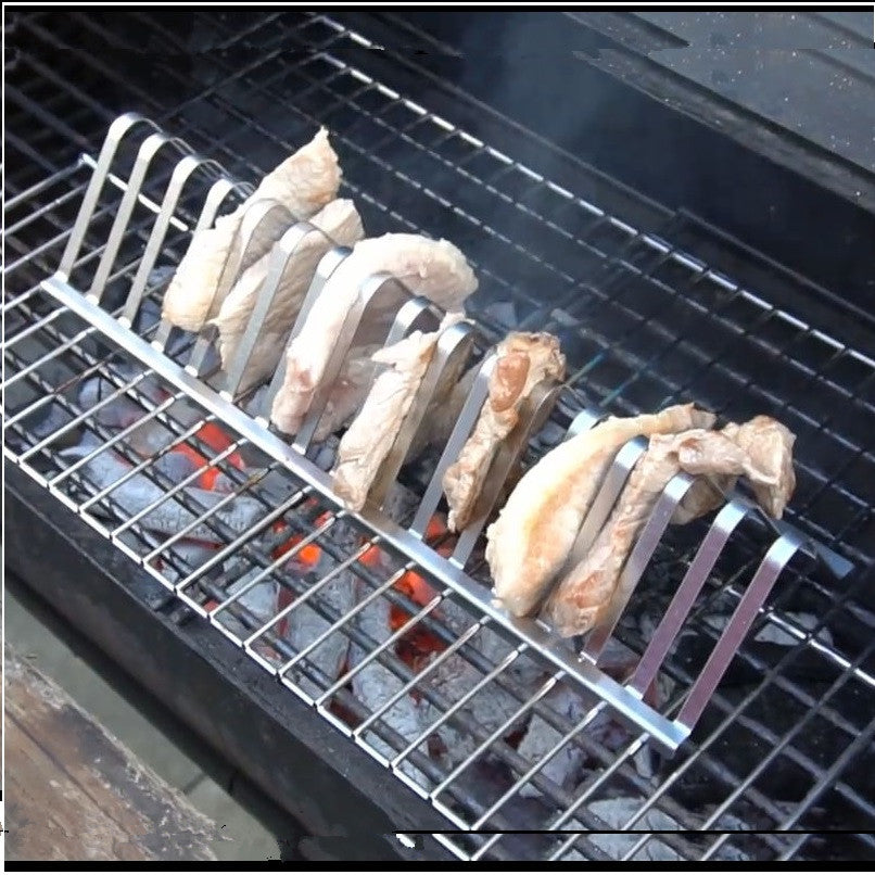 Edelstahl-Grill-Grill-Halter, Räucherrippen-Racks, Grillen, Grillzubehör, Braten im Freien, Picknick-Utensilien