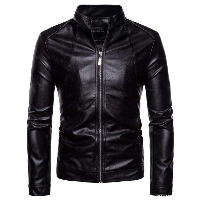 Außenhandel Stehkragen Sportler Motorrad Leder gewaschen Pu Lederjacke Mantel Herren Lederjacke Mantel