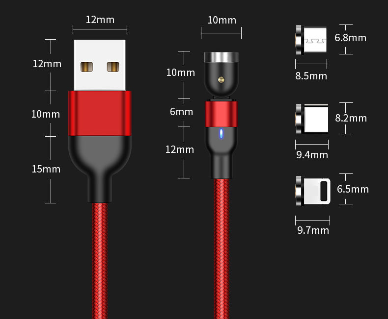 Magnetisches Datenkabel, 540 Grad, 180 Grad drehbares Ladekabel, Blindsaugung, drei-in-eins gebogenes Magnetkabel