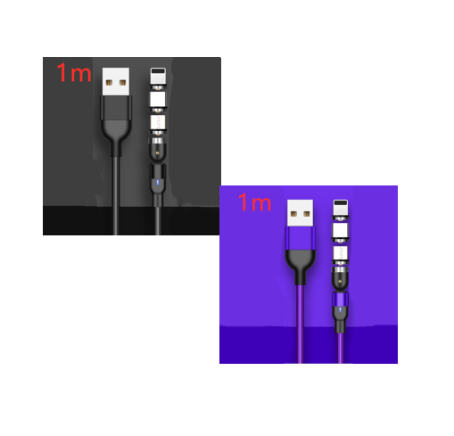 Magnetisches Datenkabel, 540 Grad, 180 Grad drehbares Ladekabel, Blindsaugung, drei-in-eins gebogenes Magnetkabel