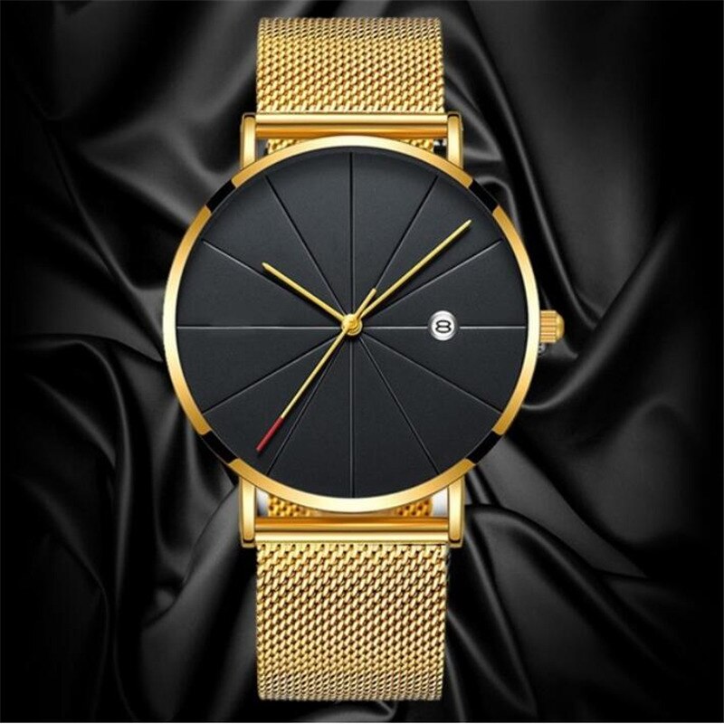 Simple Men's Watch Stainless Steel Mesh Band Watches Classic Quartz Date Wristwatch Casual Luxury Masculino Relogios