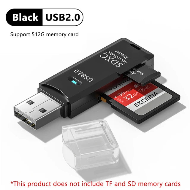 2 In 1 High Speed USB 3.0 2.0 Micro SD TF Card Reader Adapter Data Transmission up to 5Gbps Compatibility Multiple for PC Laptop