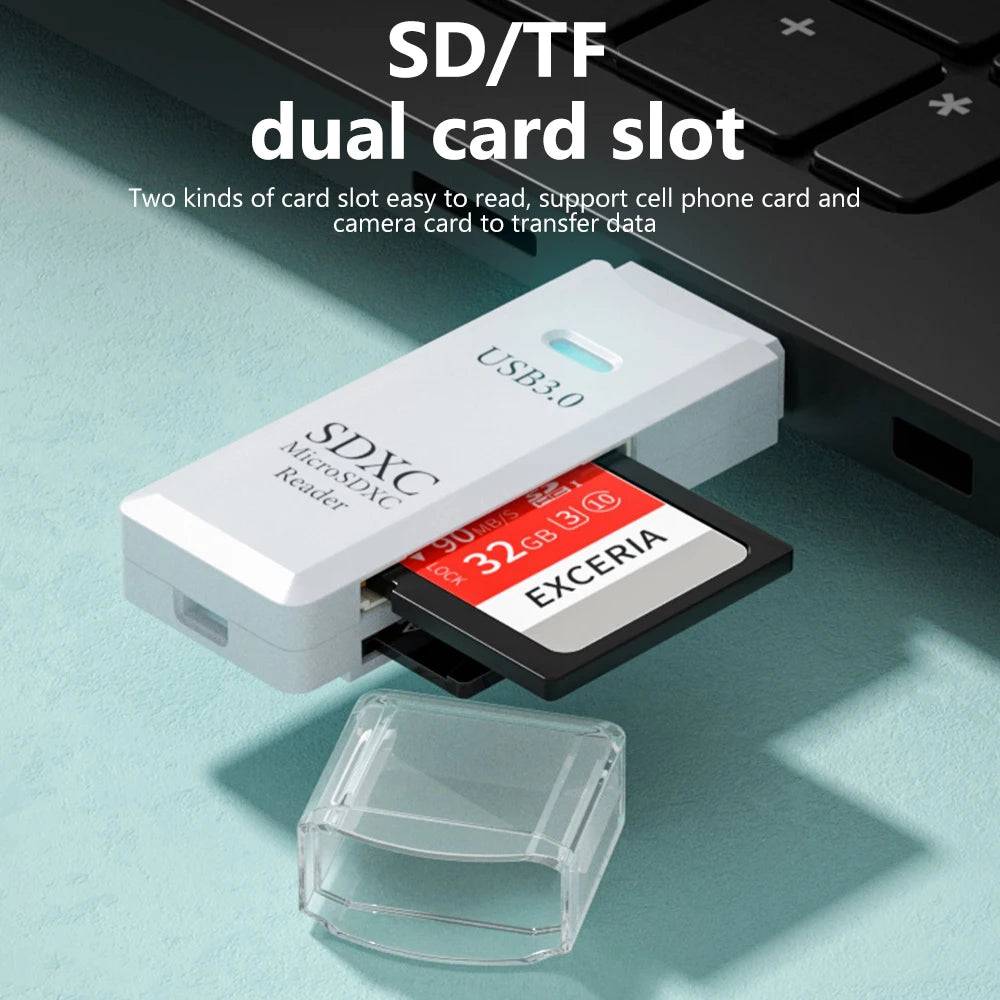 2 In 1 High Speed USB 3.0 2.0 Micro SD TF Card Reader Adapter Data Transmission up to 5Gbps Compatibility Multiple for PC Laptop