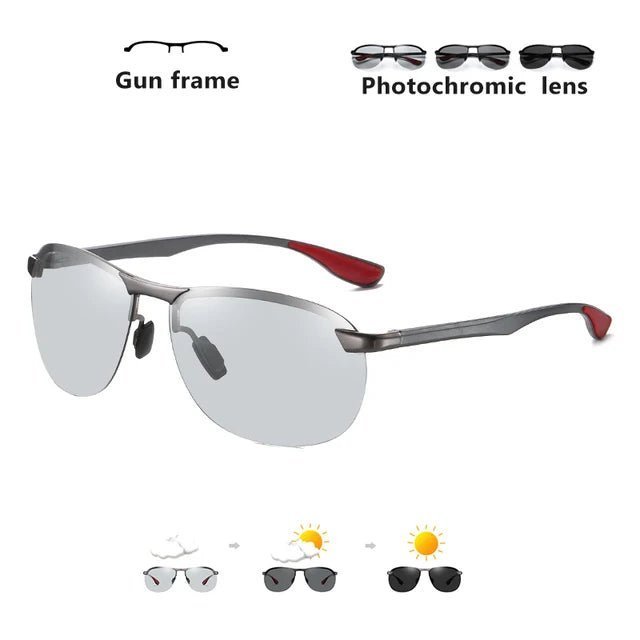 2023 Brand Design Upgrade Photochromic Rimless Sunglasses Men Anti-glare Aluminum Polarized Driving Sunglasses heren zonnebril