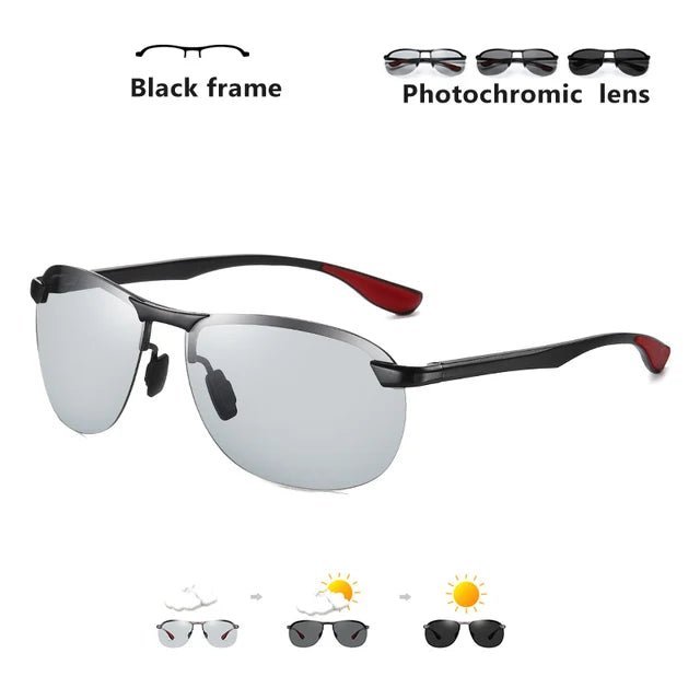 2023 Brand Design Upgrade Photochromic Rimless Sunglasses Men Anti-glare Aluminum Polarized Driving Sunglasses heren zonnebril