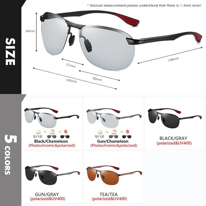 2023 Brand Design Upgrade Photochromic Rimless Sunglasses Men Anti-glare Aluminum Polarized Driving Sunglasses heren zonnebril