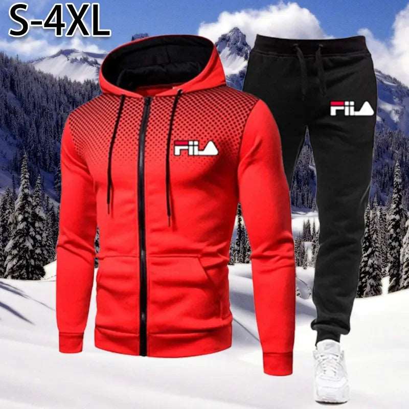 2023 nuovo inverno abbigliamento da uomo Set da uomo stampa felpa con cappuccio Set felpa con cerniera in pile pantaloni sportivi Casual tute da uomo