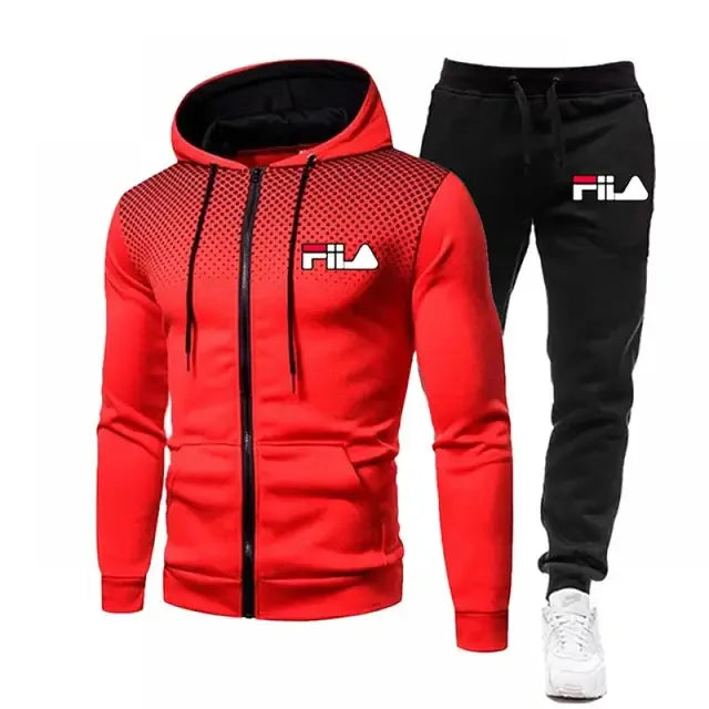 2023 New Winter Men's Clothing Set Men Print Hoodie Set Zipper Fleece Sweatpants Casual Tracksuits Men