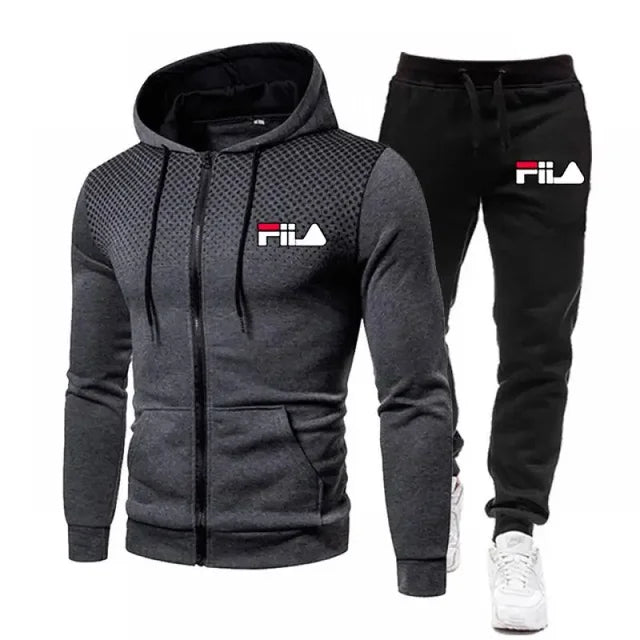 2023 New Winter Men's Clothing Set Men Print Hoodie Set Zipper Fleece Sweatpants Casual Tracksuits Men