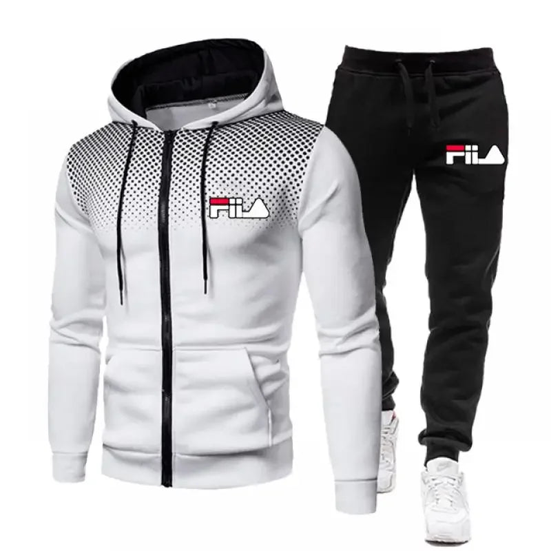 2023 New Winter Men's Clothing Set Men Print Hoodie Set Zipper Fleece Sweatpants Casual Tracksuits Men