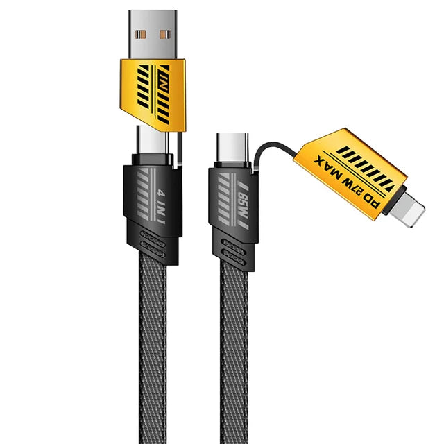 New Mecha Four-in-one 6A Fast Charging Data Cable Yellow and Black Braided Double Typec Two-to-two Charging Cable