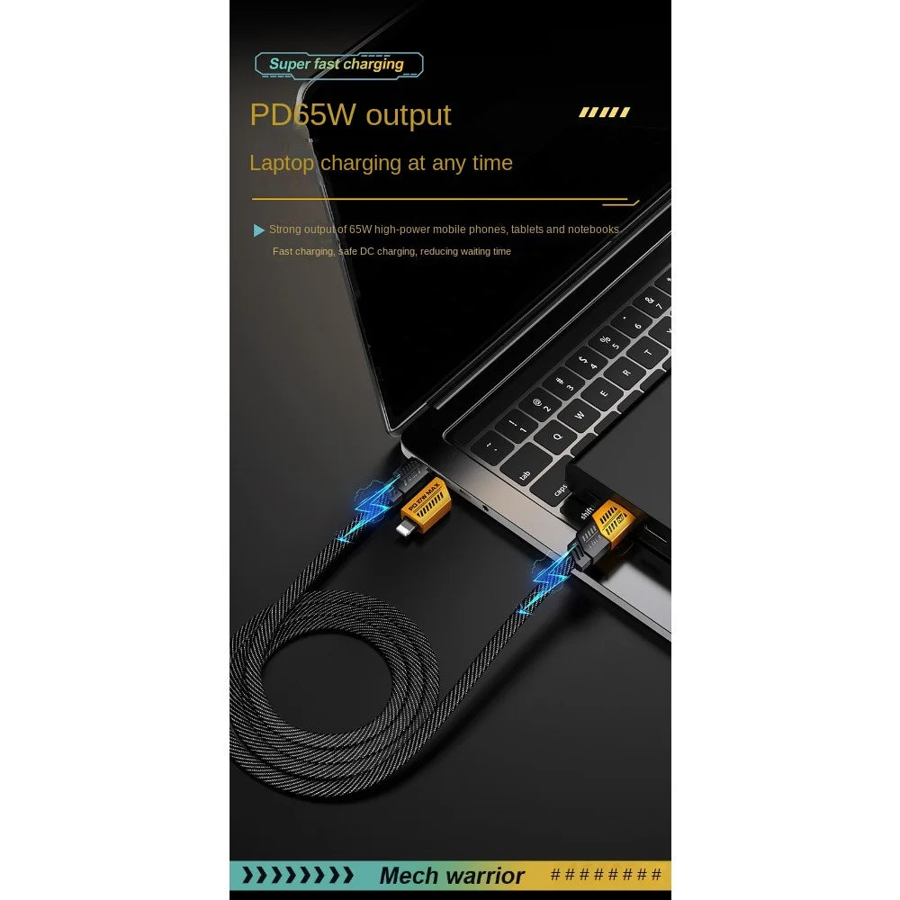 New Mecha Four-in-one 6A Fast Charging Data Cable Yellow and Black Braided Double Typec Two-to-two Charging Cable