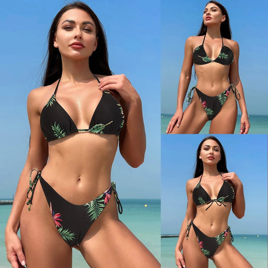 2024 nuovo Bikini a triangolo Sexy in 2 pezzi da donna con cinturino posteriore aperto stile Instagram, costumi da bagno Sexy estivi per le vacanze al mare