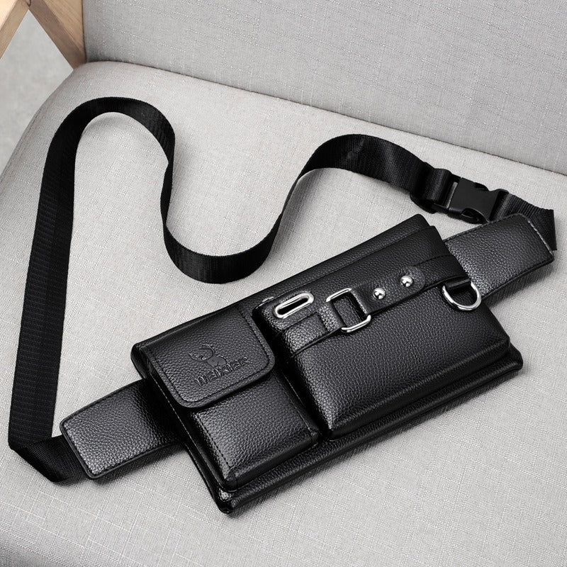 Men's Sports Waist Bag Multi Functional Outdoor Waist Bag PU Messenger Bag Riding Waist Bag