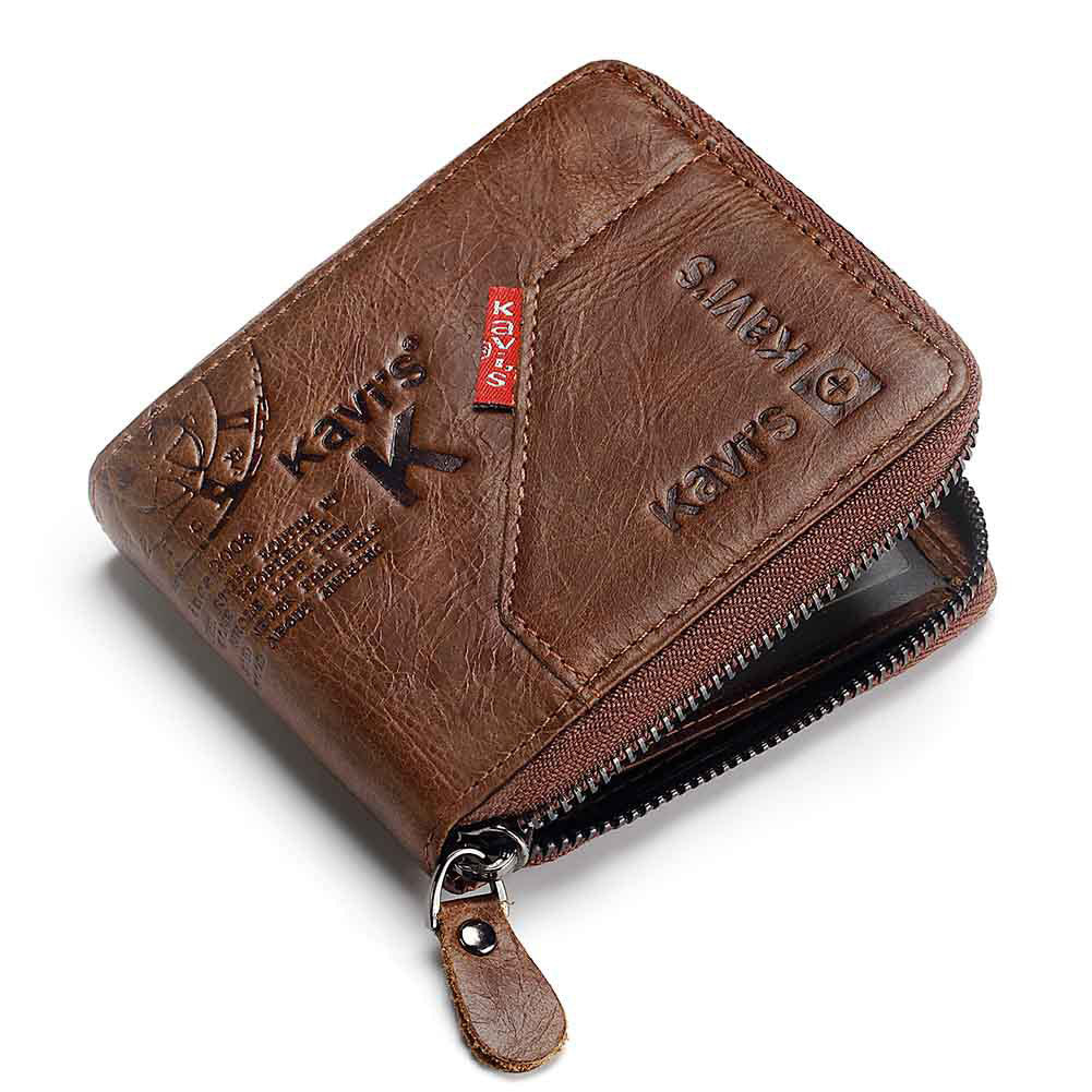 Men's Short Leather Short Zipper Head Layer Leather Retro Youth Fashion Multifunctional Soft Wallet