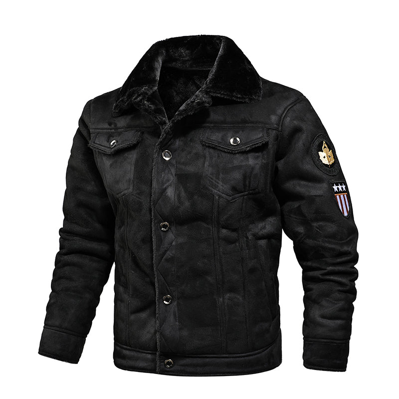 Winter Herren Umlegekragen Lederjacke Outwear Warme Pilotenmäntel Windschutz