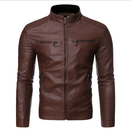 Stand collar motorcycle leather jacket 