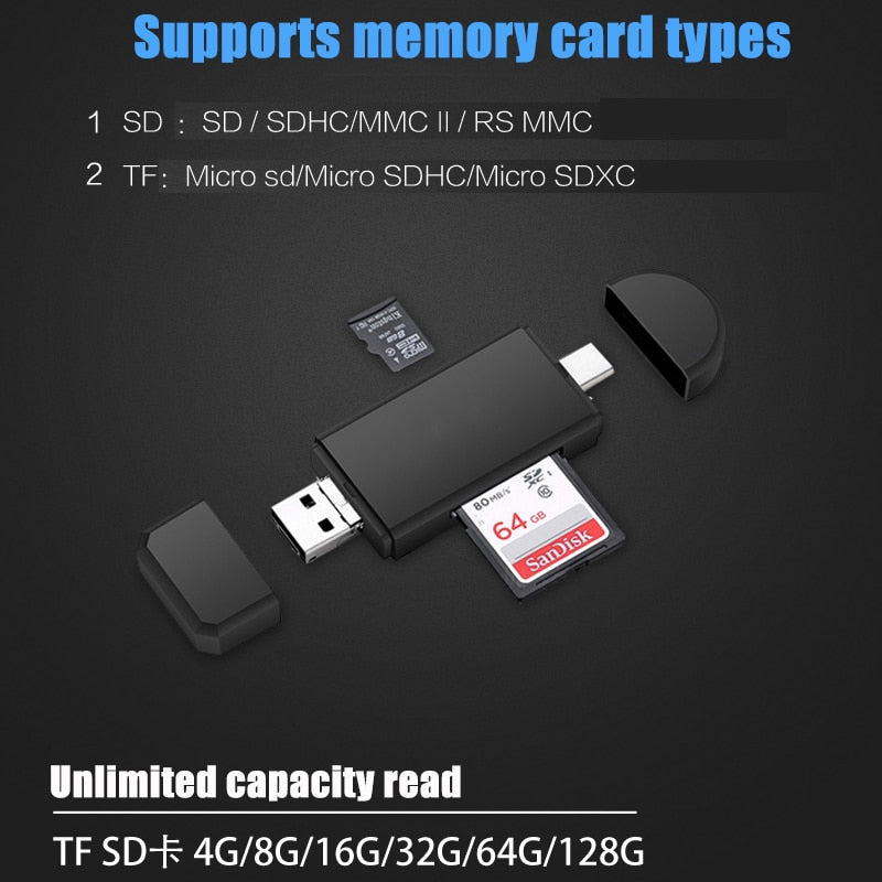 Typ C &amp; Micro-USB &amp; USB 3-in-1-OTG-Kartenleser, Hochgeschwindigkeits-USB2.0-Universal-OTG-TF/SD für Android-Computer-Erweiterungs-Header