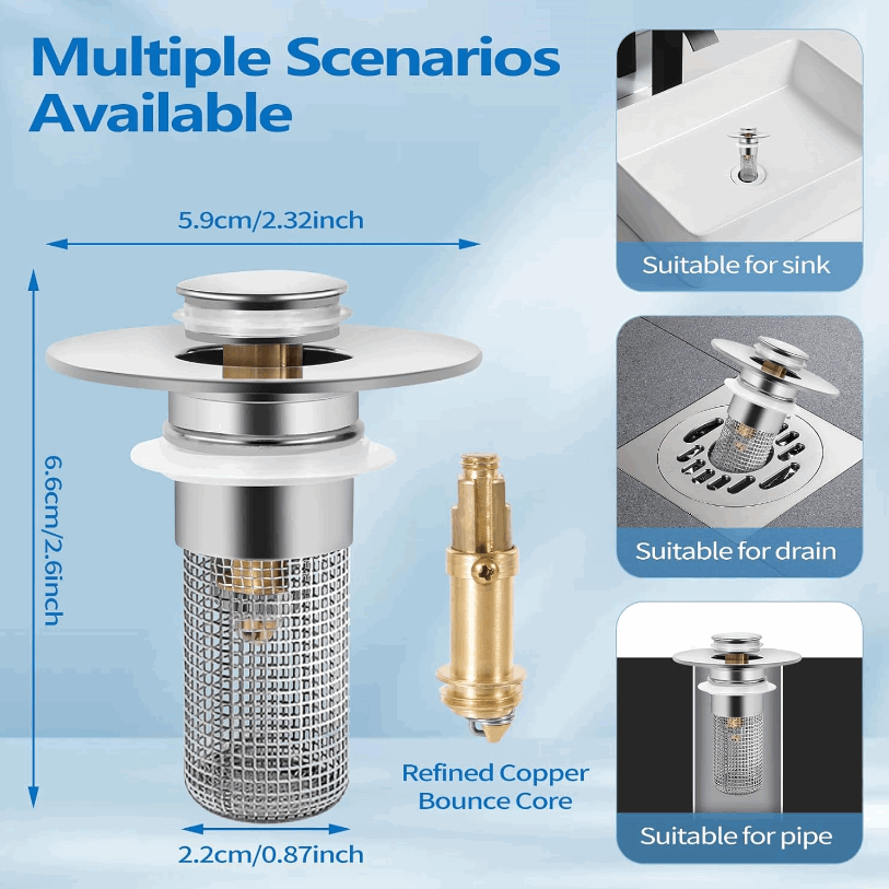 Bathroom Sink Drain Strainer for 1.1-1.29 Inch, Pop Up Bathroom Sink Stopper Hair Catcher with Stainless Steel Filter Basket, for US Bathroom Sink Drain Stopper Basin Drain Filter Replacement-1pcs