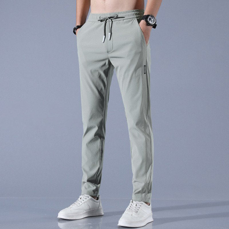 Casual Ice Silk Pants Men's Korean Version Large Fashion Trend Stretch Breathable Straight Leg Pants