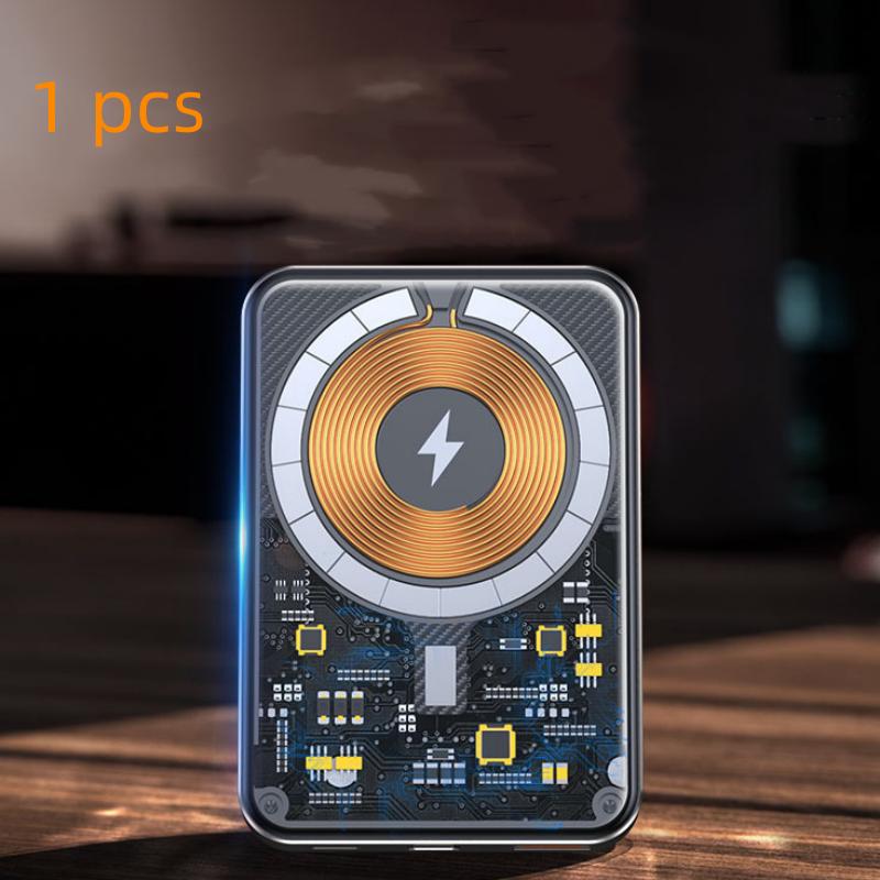 Aluminum Alloy Transparent Magnetic Power Bank Industrial Wind Fast Charging Mobile Power Supply Wireless Charger Large Capacity 10000 MA