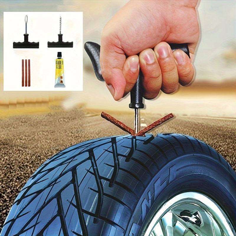 Kit di Riparazione Pneumatici per Auto e Moto - Strumento Essenziale da Viaggio con Leva per Pneumatici Durevole, Strisce di Colla & Viti, Perfetto per Riparazioni di Emergenza con Svuotamento Pneumatici, Strumenti per il Cambio Pneumatici
