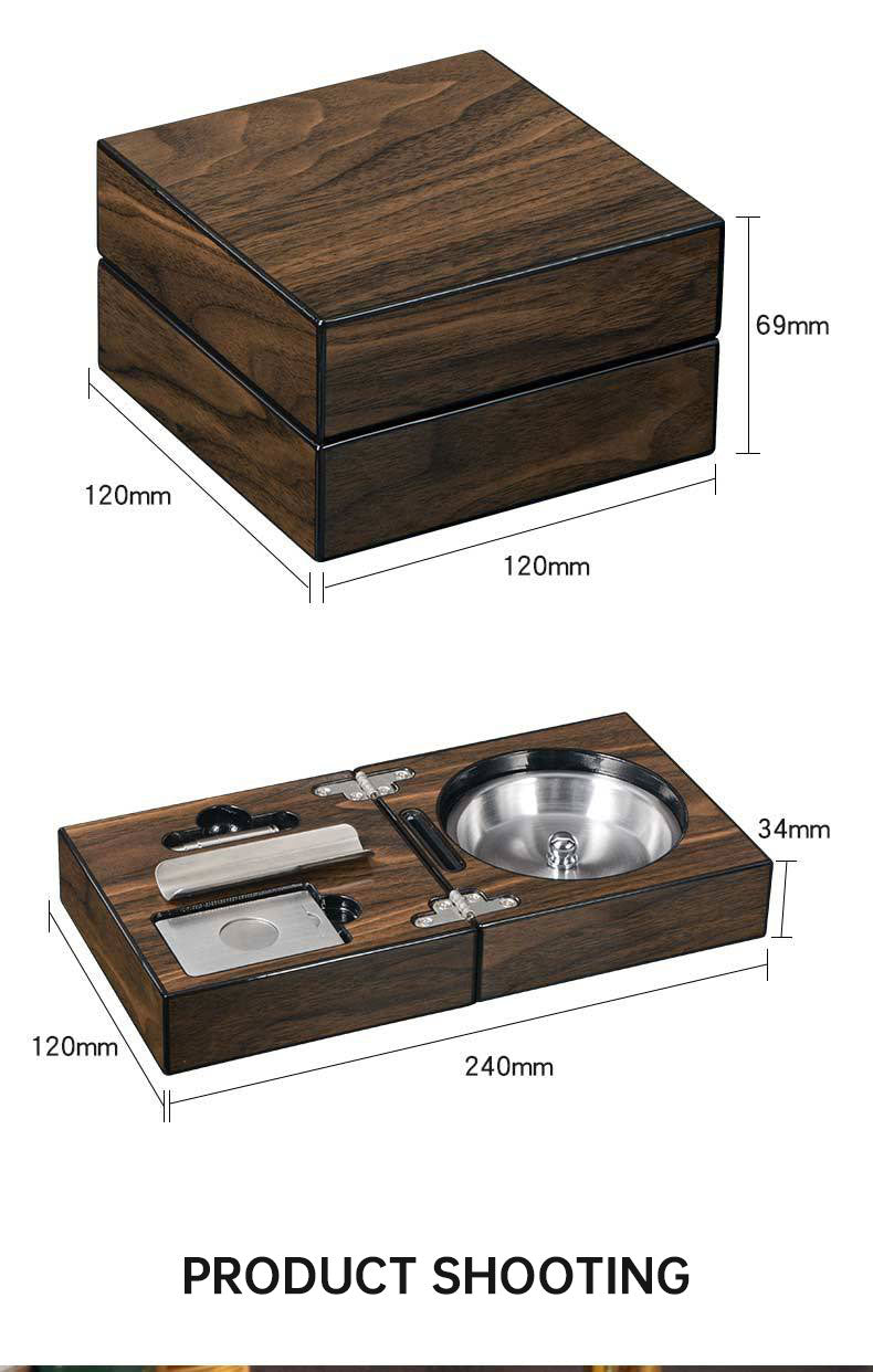 Multifunctional Cigar Ashtray Foldable Walnut Wood Box Includes Cigar Cutter Holder And Hole Opener Smoking Accessories