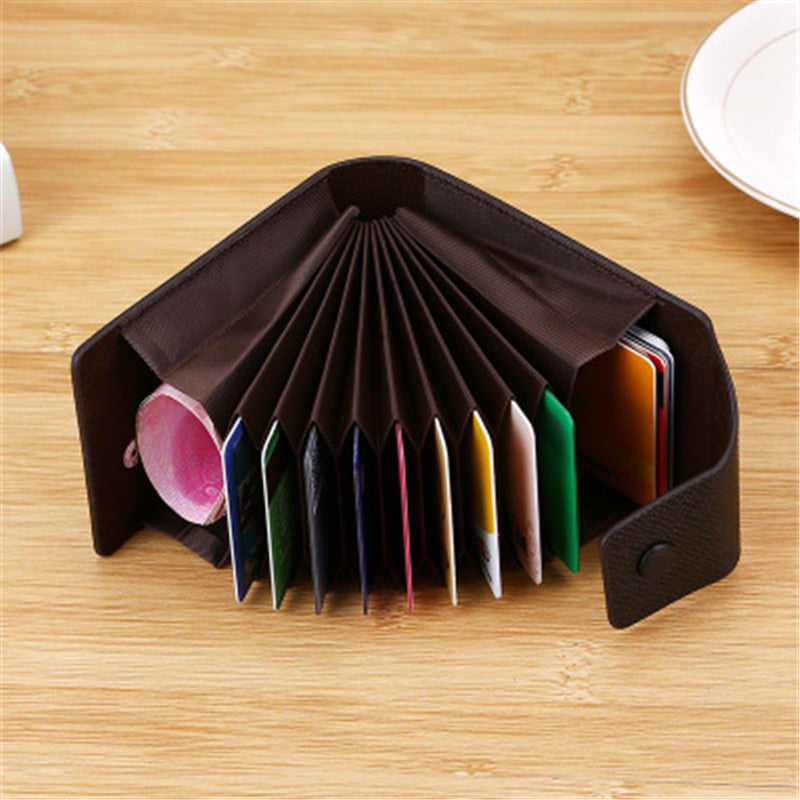 Multi-Function Pocket Storage Bag Organizer Mini Card Wallet Holder For Mens Womens PU Leather Coin Purse Bag 10 Card Slots