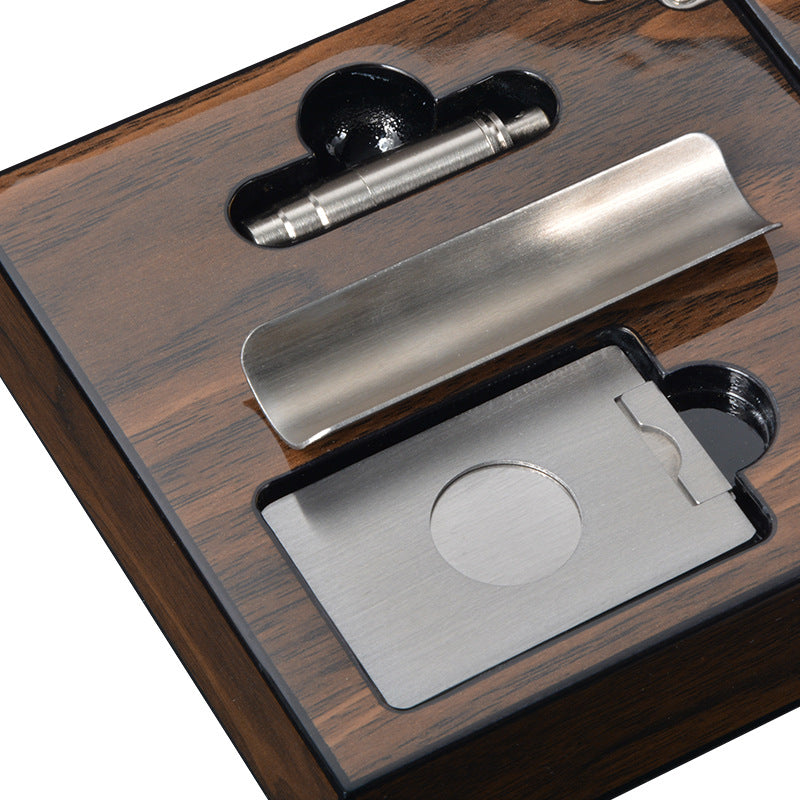 Multifunctional Cigar Ashtray Foldable Walnut Wood Box Includes Cigar Cutter Holder And Hole Opener Smoking Accessories