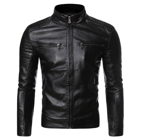 Stand collar motorcycle leather jacket 