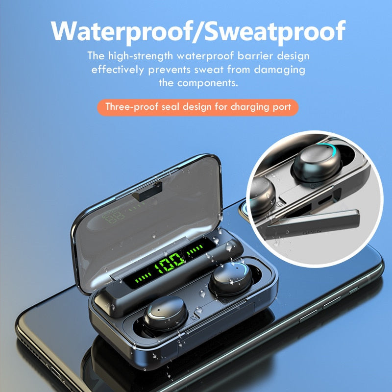 TWS Bluetooth 5,0 Kopfhörer 2200 mAh Lade Box Drahtlose Kopfhörer 9D Stereo Sport Wasserdichte Ohrhörer Headsets Mit Mikrofon