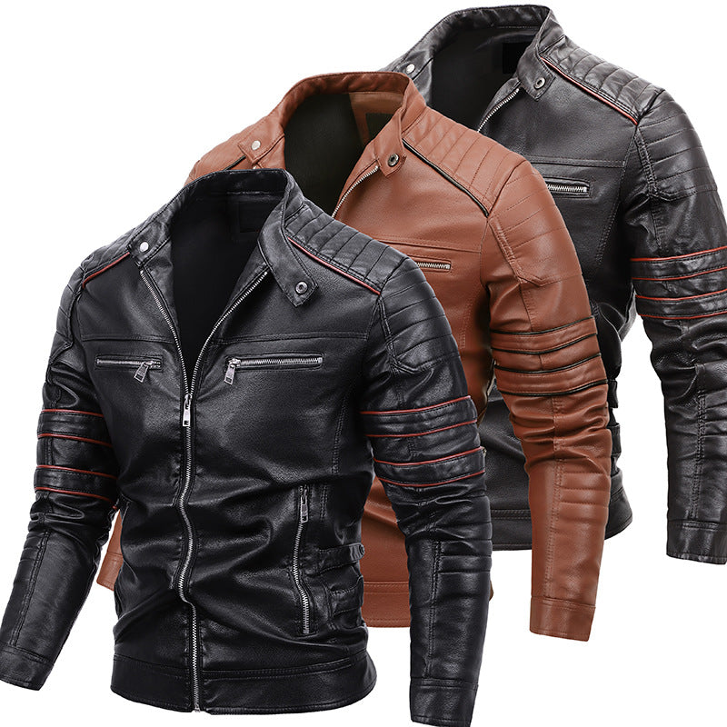 Men's Plus Velvet Motorcycle Jacket Leather