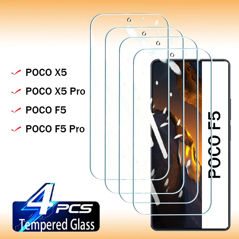 4pcs Tempered Glass for Xiaomi POCO F5 X5 F4 X4 F3 X3 GT Pro Screen Protector On for POCO F5