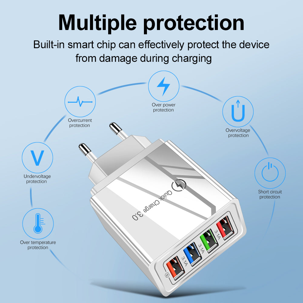 USB-Ladegerät Quick Charge 3.0 4 Handy-Adapter für Tablet, tragbares mobiles Wandladegerät, Schnellladegerät