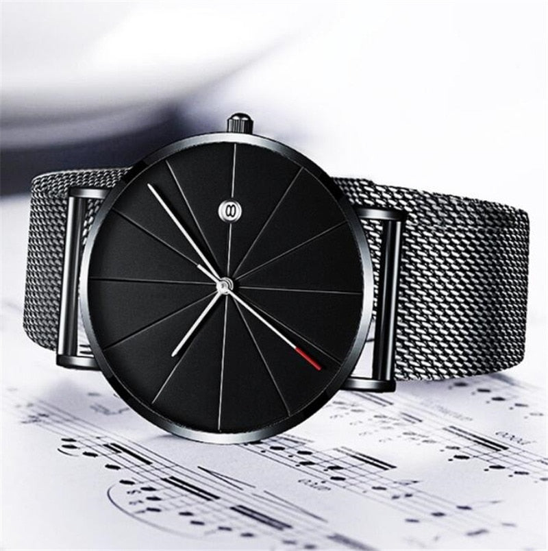 Simple Men's Watch Stainless Steel Mesh Band Watches Classic Quartz Date Wristwatch Casual Luxury Masculino Relogios