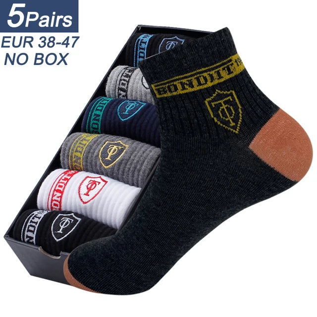 5 Pairs Men's Sports Socks Apring and Autumn Summer Leisure Sweat Absorbent Comfortable Thin Breathable Basketball Meias EU 38-43